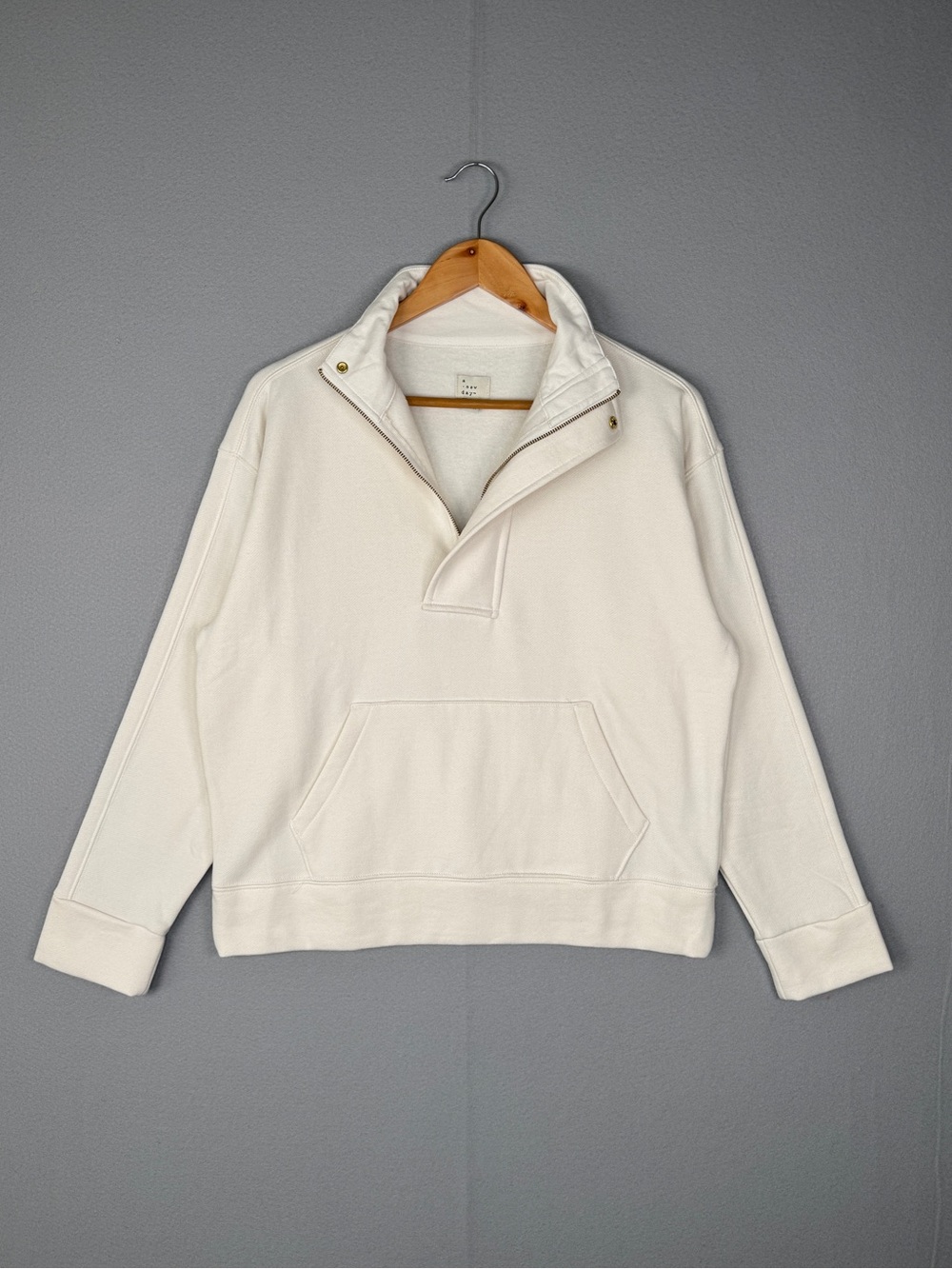 A New Day Quarter Zip Fleece Sweatshirt Cream XS Kangaroo Pocket